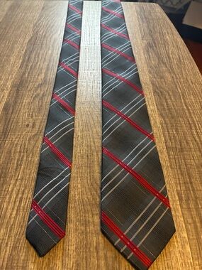 George Black Tie with Red and Gray Diagonal Stripes